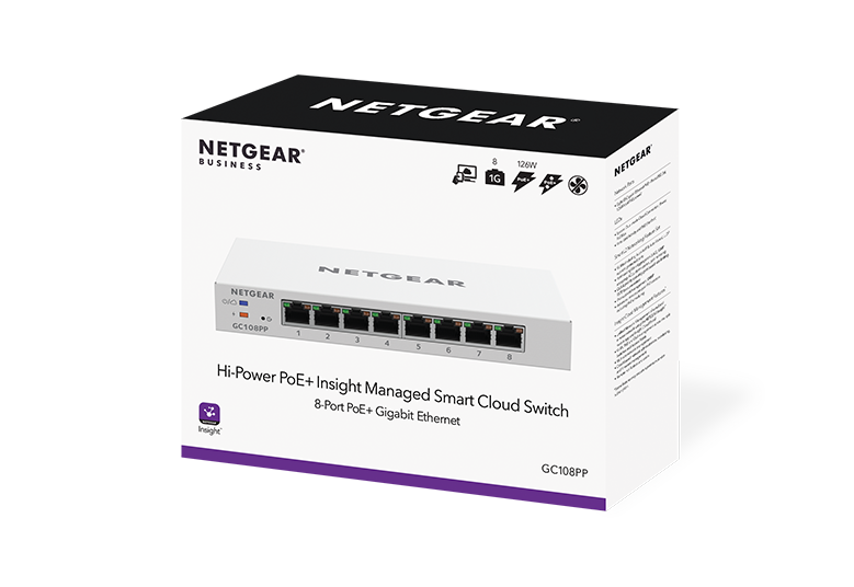 8-port Gigabit PoE+ (126W) Insight Managed Smart Cloud FlexPoE Switch, Fanless