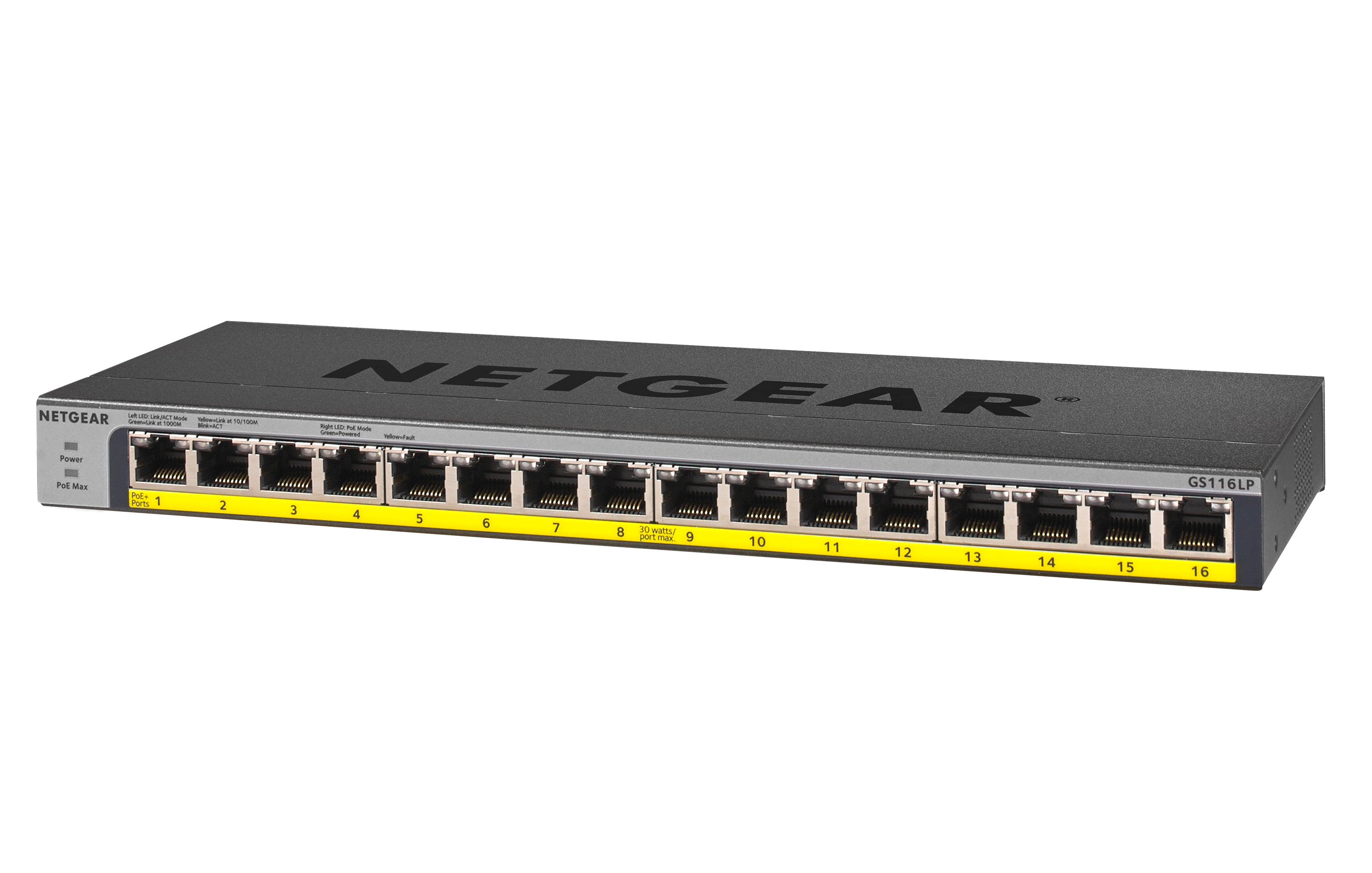 16 port Gigabit Unmanaged Switch w/ 16 PoE+ (76W), Metal, Fanless