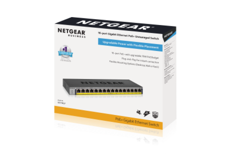 16 port Gigabit Unmanaged Switch w/ 16 PoE+ (76W), Metal, Fanless