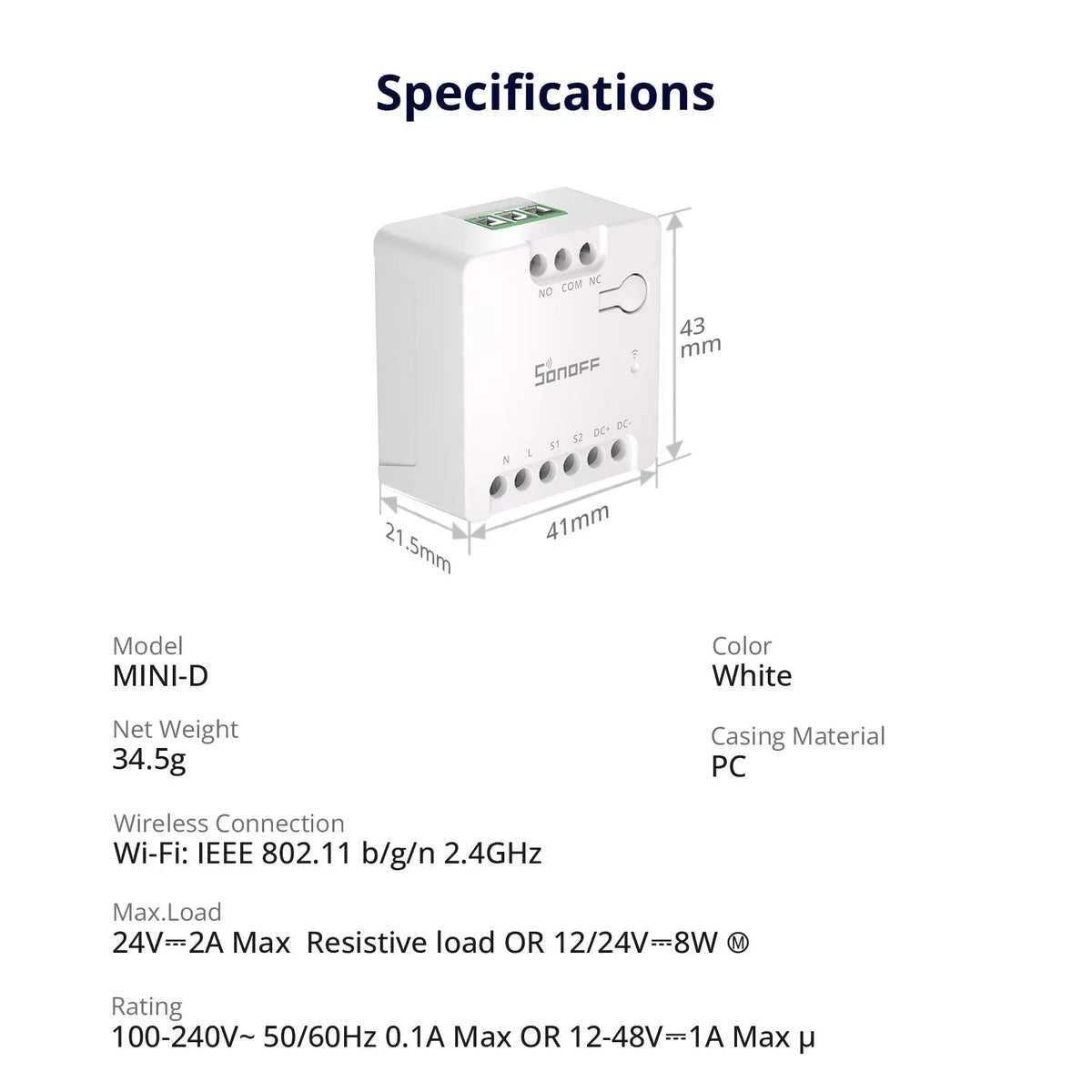 SONOFF MINI Dry Wi-Fi Smart Switch MINI-D - LINKO SMART TECHNOLOGY LIMITED