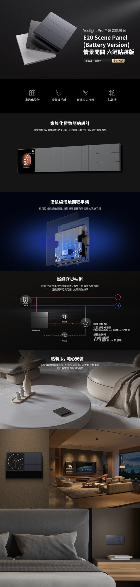 Yeelight Pro E20 情景開關 六鍵貼裝版(電池) - LINKO SMART TECHNOLOGY LIMITED