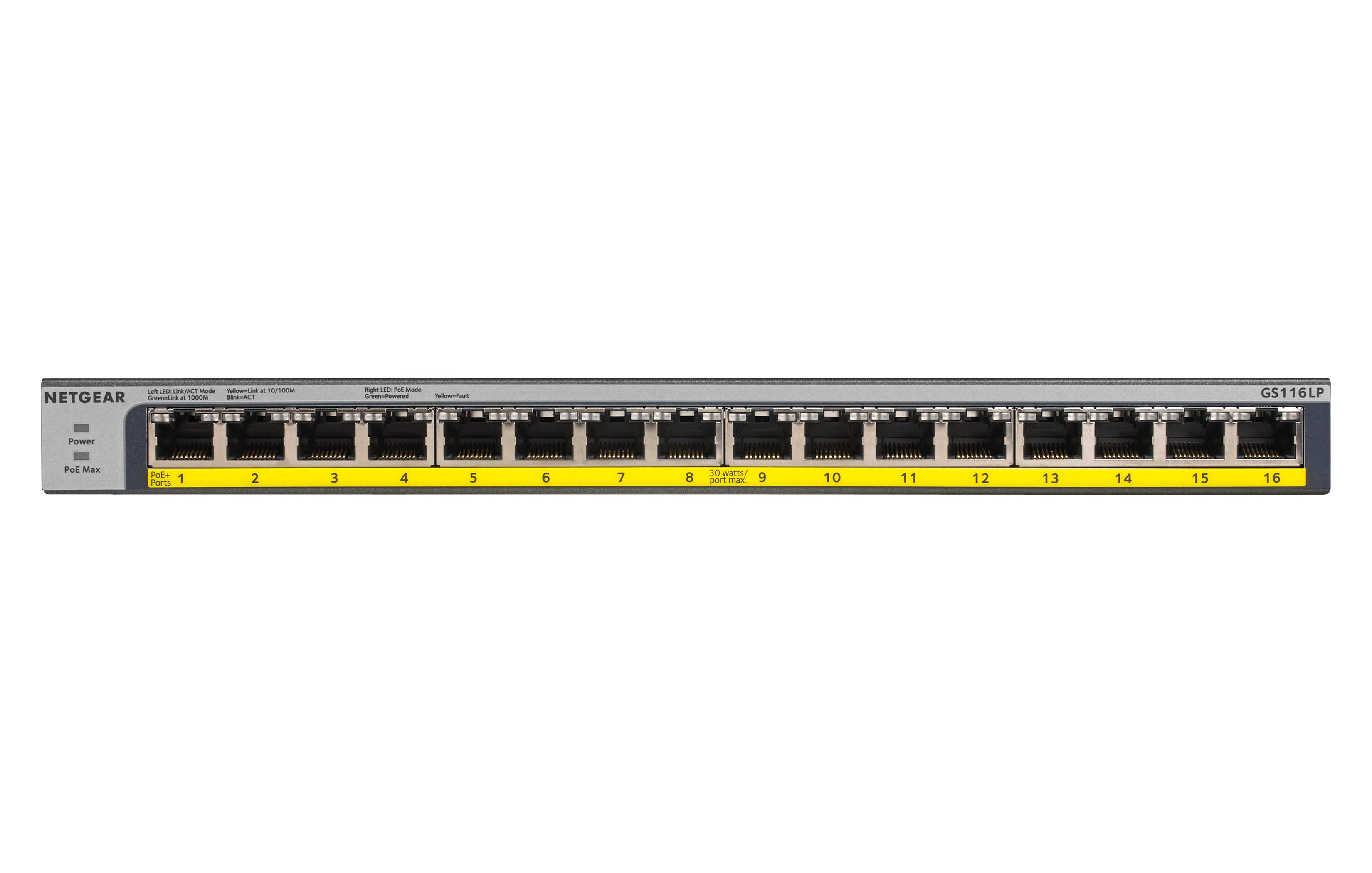 16 port Gigabit Unmanaged Switch w/ 16 PoE+ (76W), Metal, Fanless