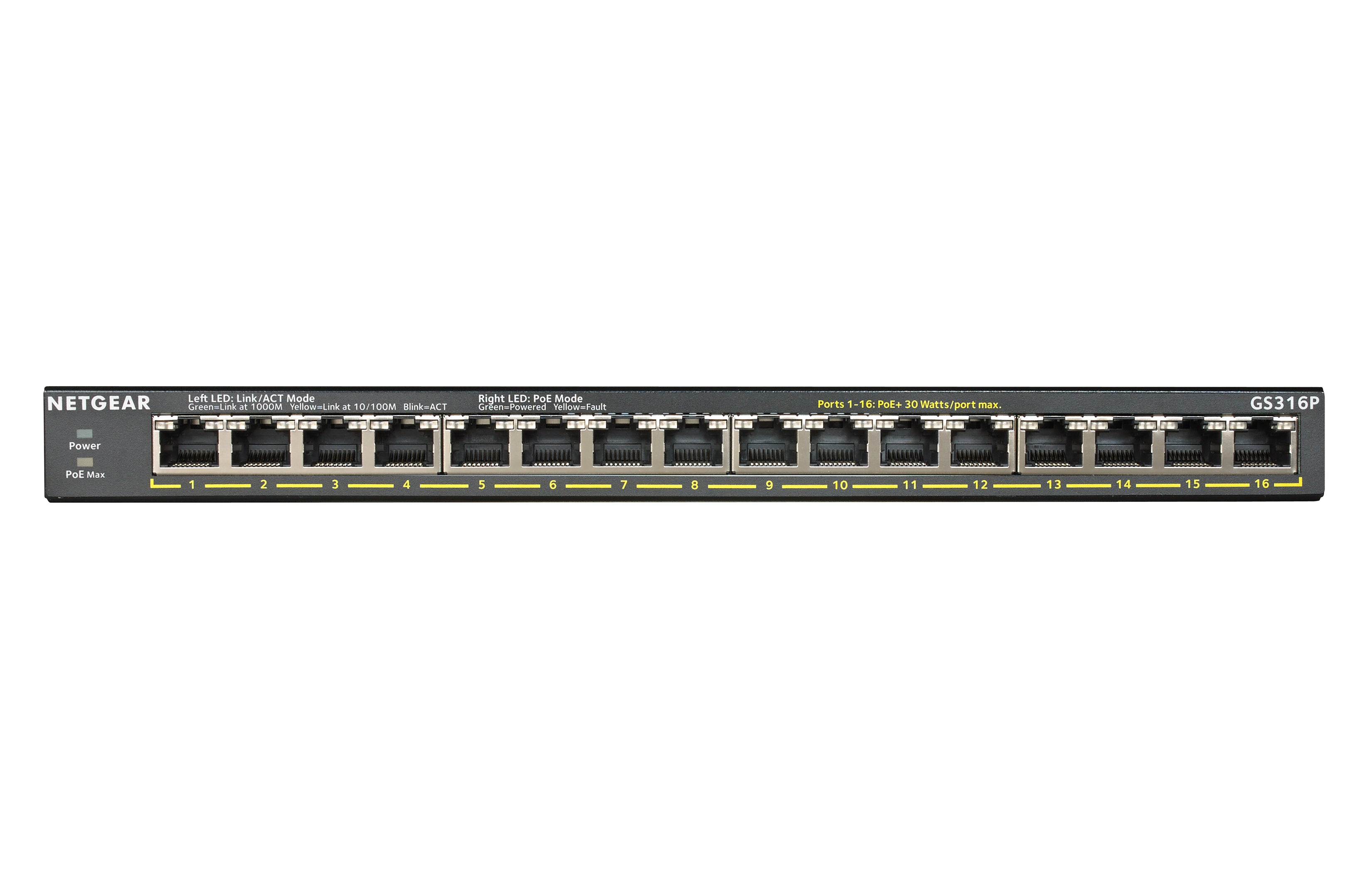 16 port Gigabit Unmanaged Switch w/ 16 PoE+ (183W), Metal, Fanless