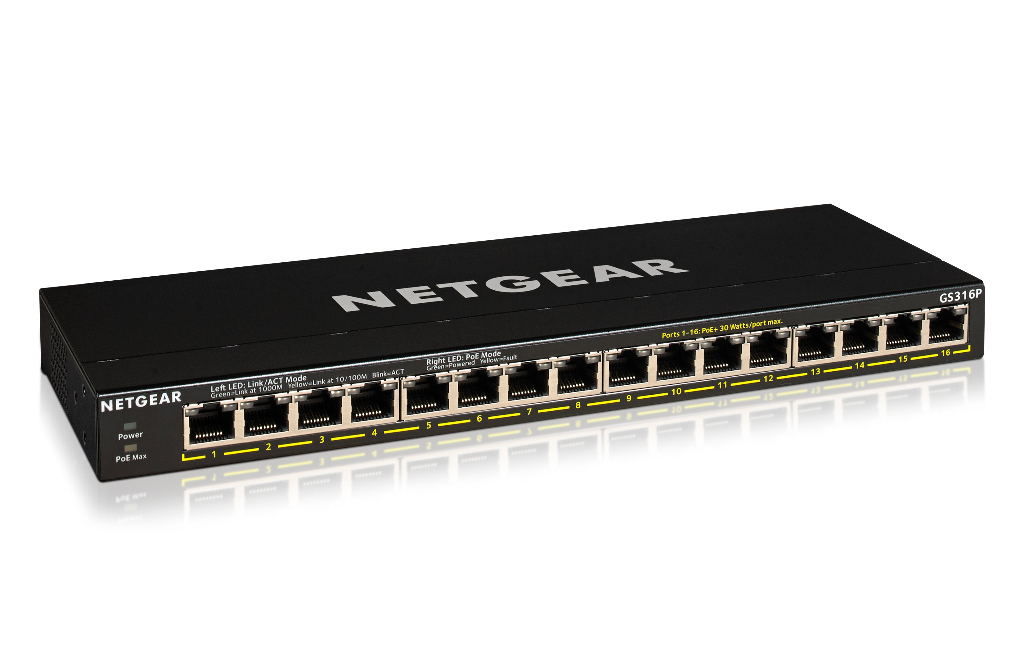 16 port Gigabit Unmanaged Switch w/ 16 PoE+ (183W), Metal, Fanless