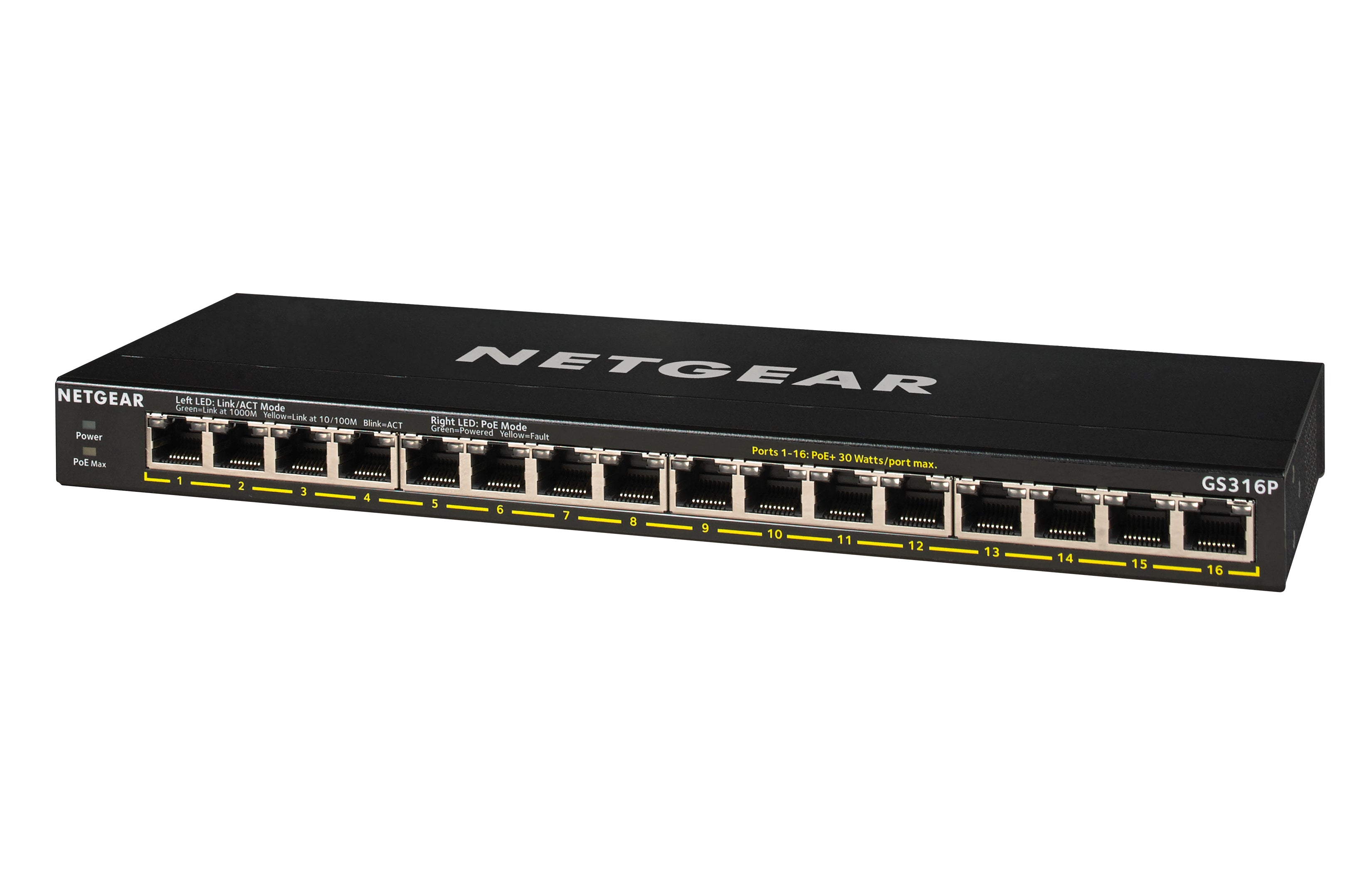 16 port Gigabit Unmanaged Switch w/ 16 PoE+ (183W), Metal, Fanless